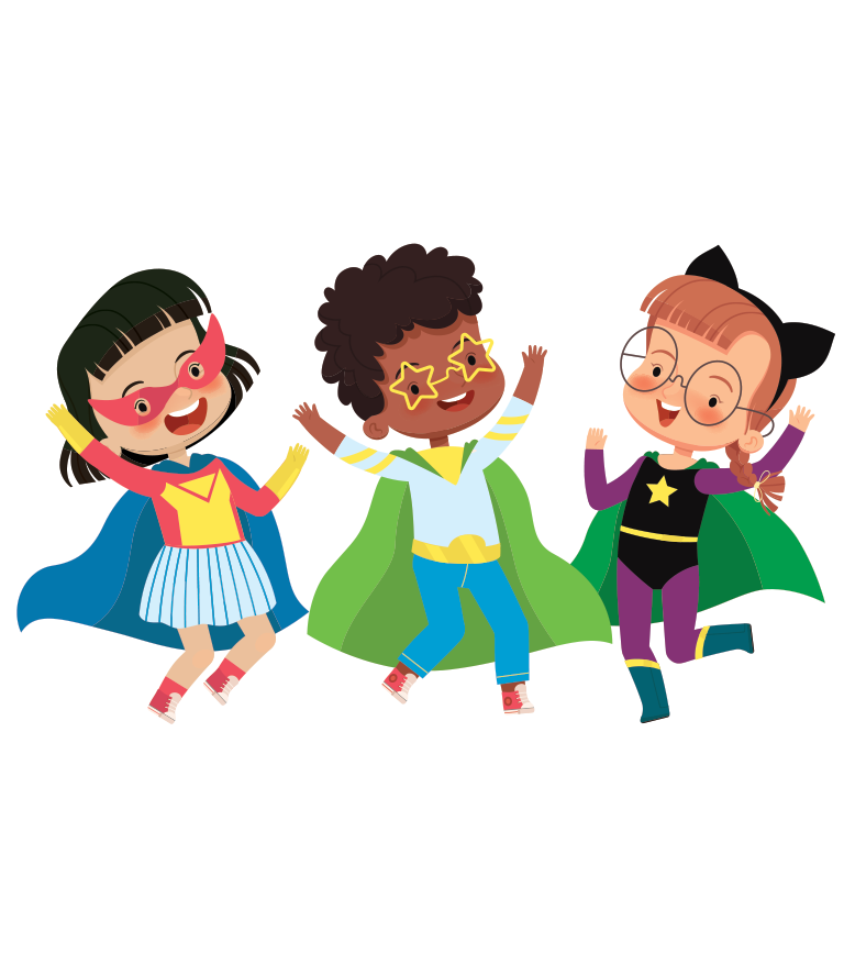 Illustration of kids wearing glasses and super hero outfits