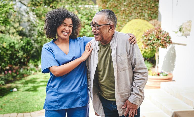 Nurse bonding with her patient outside