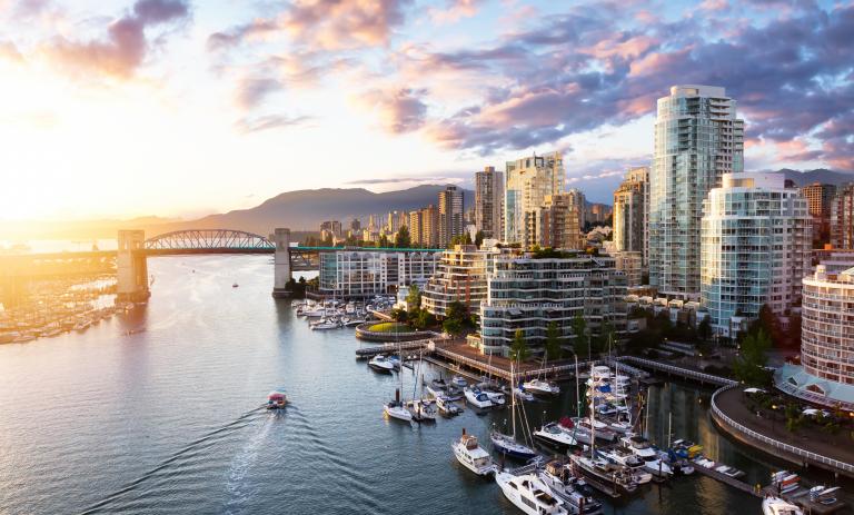 Drone photo of False Creek in Vancouver