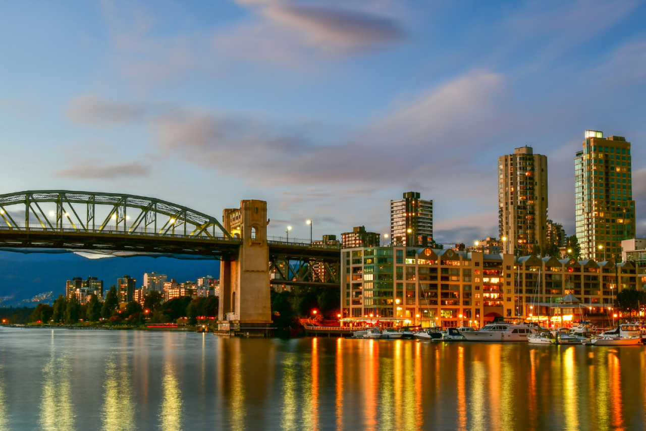 Vancouver harbour with Canada flag