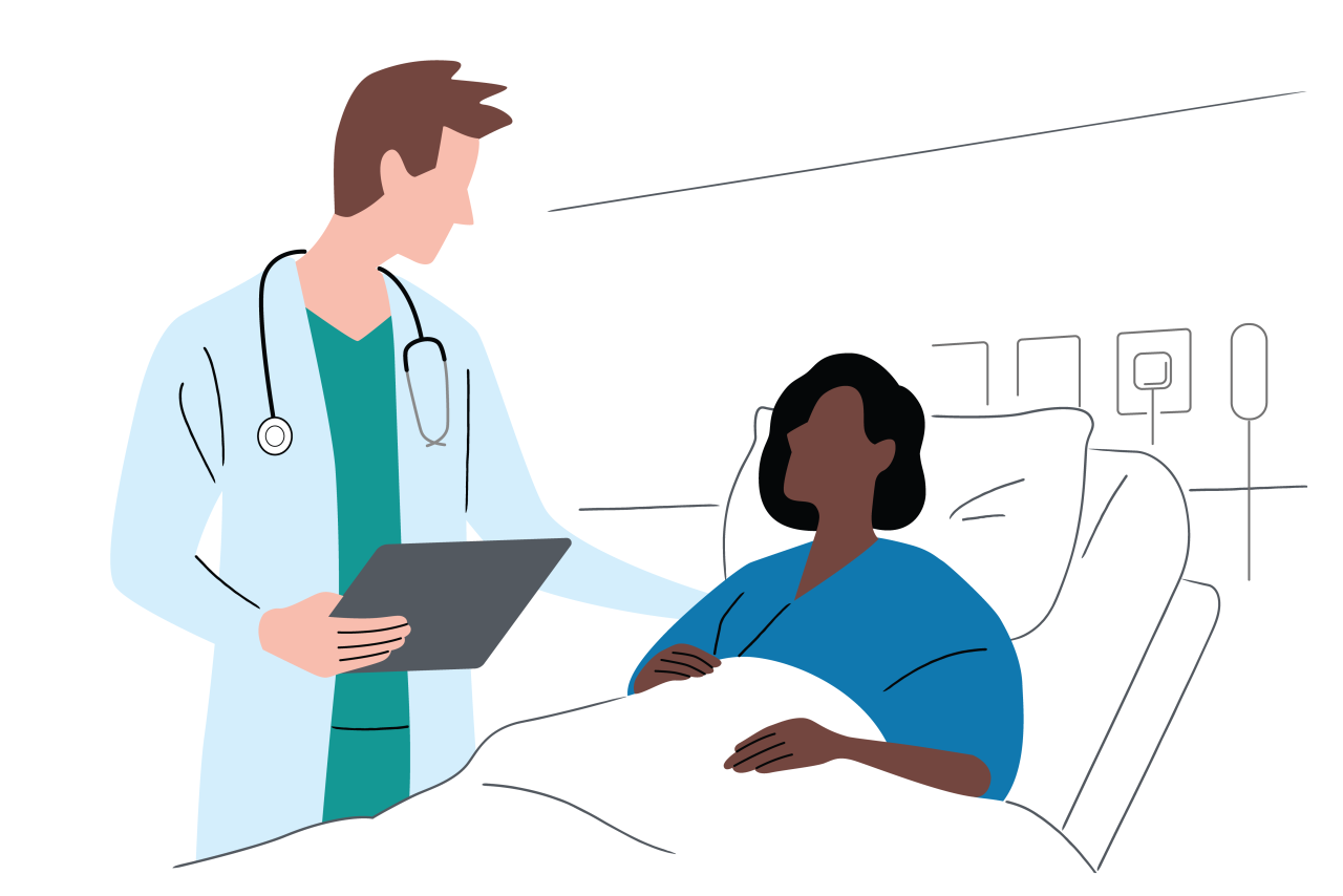 An illustration of someone waiting for surgery in a hospital bed