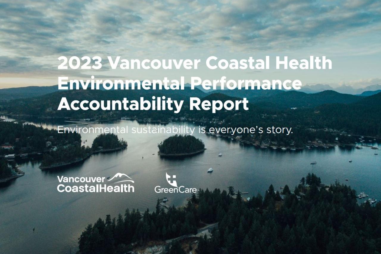 Cover of a report entitled "2023 Vancouver Coastal Health Environmental Performance Accountability Report"