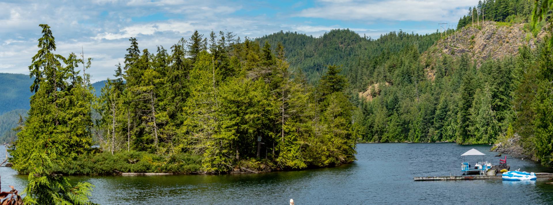 Panoramic view of Ruby Lake on the Sunshine Coast, BC