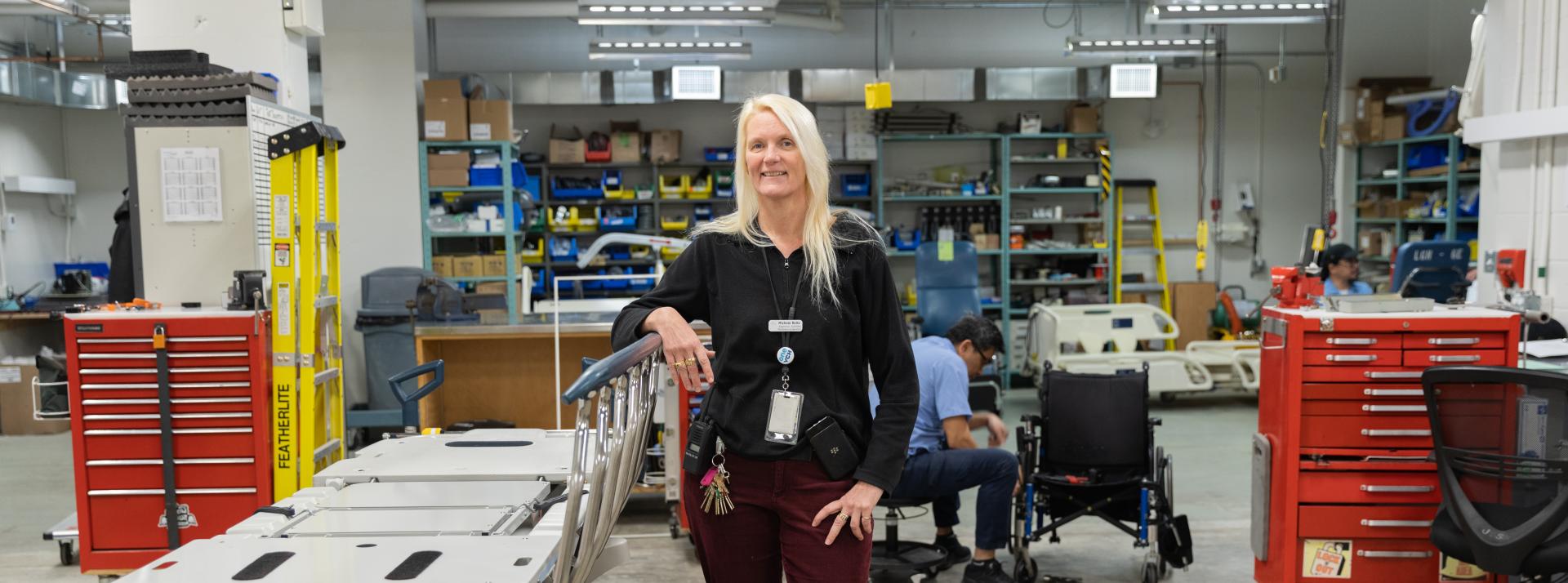 Facilities worker in shop