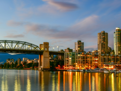 Vancouver harbour with Canada flag