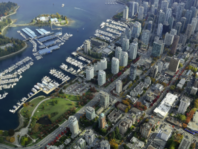 Birds eye view of Vancouver coastline