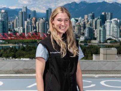 Dr. Grant standing on the helipad at VGH.
