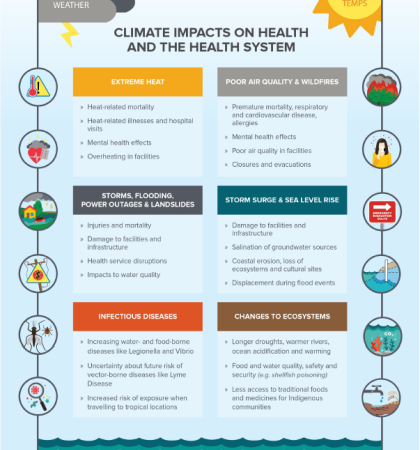 poster detailing the climate impacts on health and the health care system