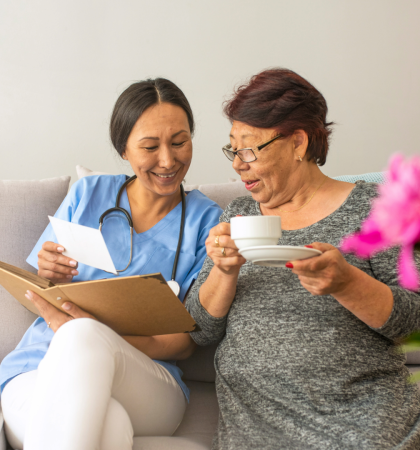 Two women sitting together